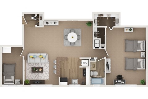 Floor plan for 1 bed, 1 bath, 1200 sqft